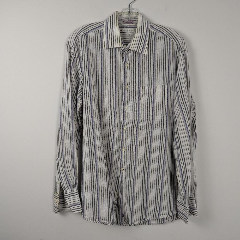 Bill Blass Premium Linen Cotton Striped Shirt Size Large
